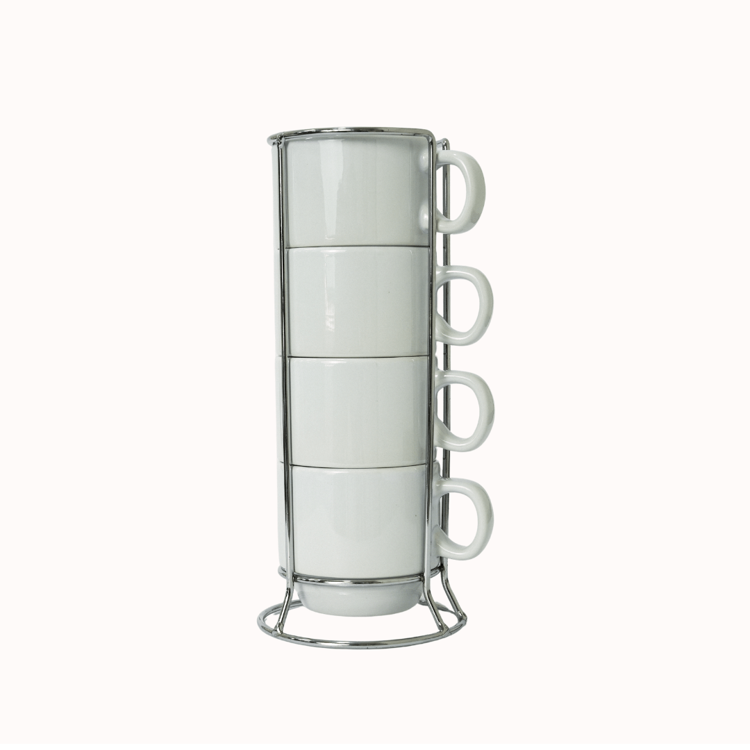 SUPORTE SUNRISE METAL P/ 4 XÍCARAS CERÂMICA 150ML PRATA