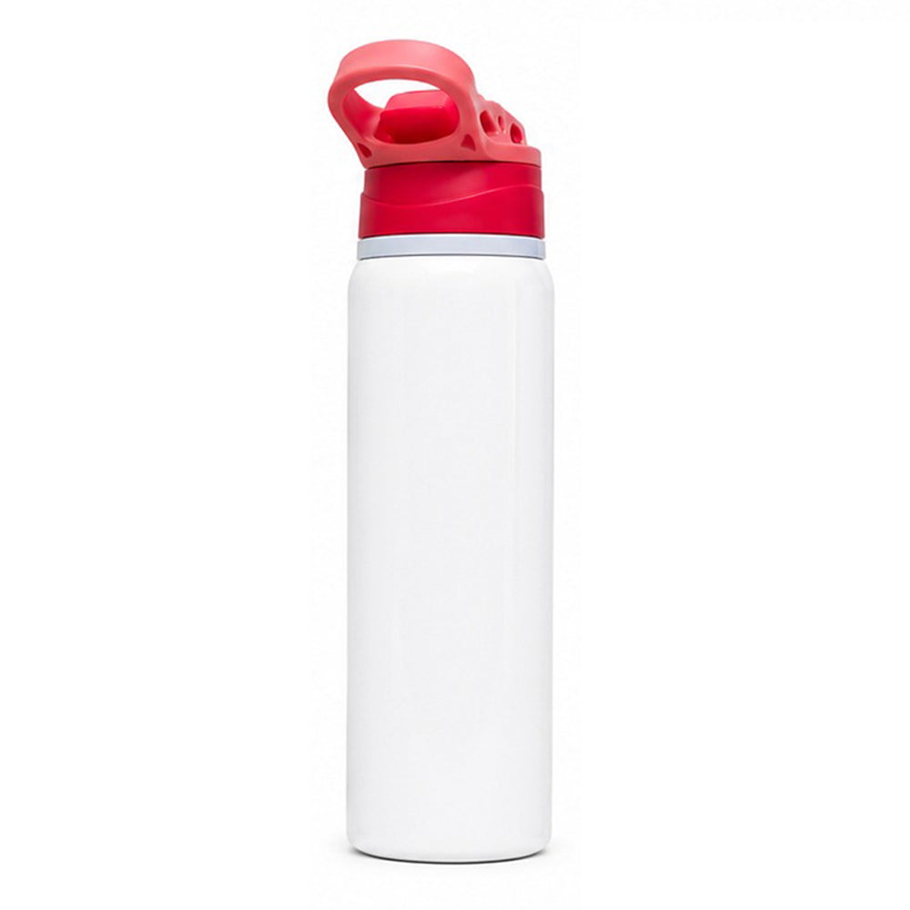Garrafa Alumínio Sport Pop 600ml Branca com Tampa Vermelha e Rosa