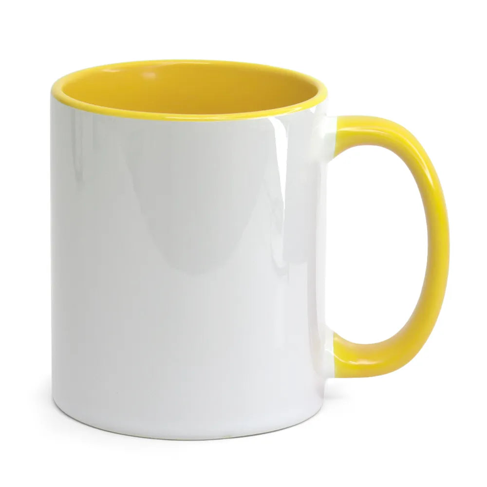 Caneca SmartSub 325ml Branca com Interior e Alça Amarela para Sublimação