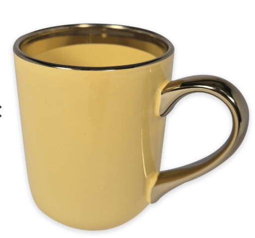 Caneca Cerâmica Amarela Imperial 325 ml com Interior e Alça Dourada para Personalização