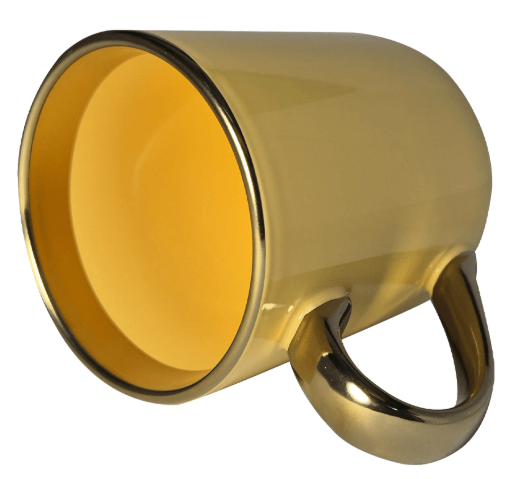 Caneca Cerâmica Amarela Imperial 325 ml com Interior e Alça Dourada para Personalização