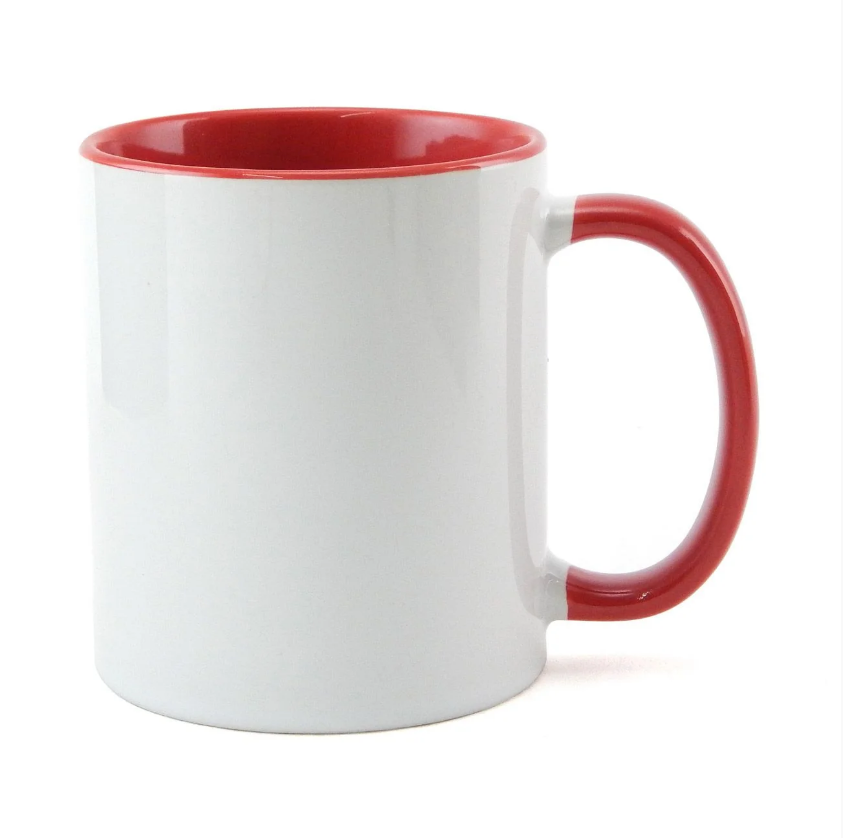 Caneca de Cerâmica 325ml Branca com Interior Vermelho para Sublimação