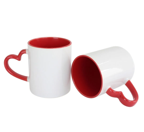 White 325ml Ceramic Mug with Red Interior for Sublimation