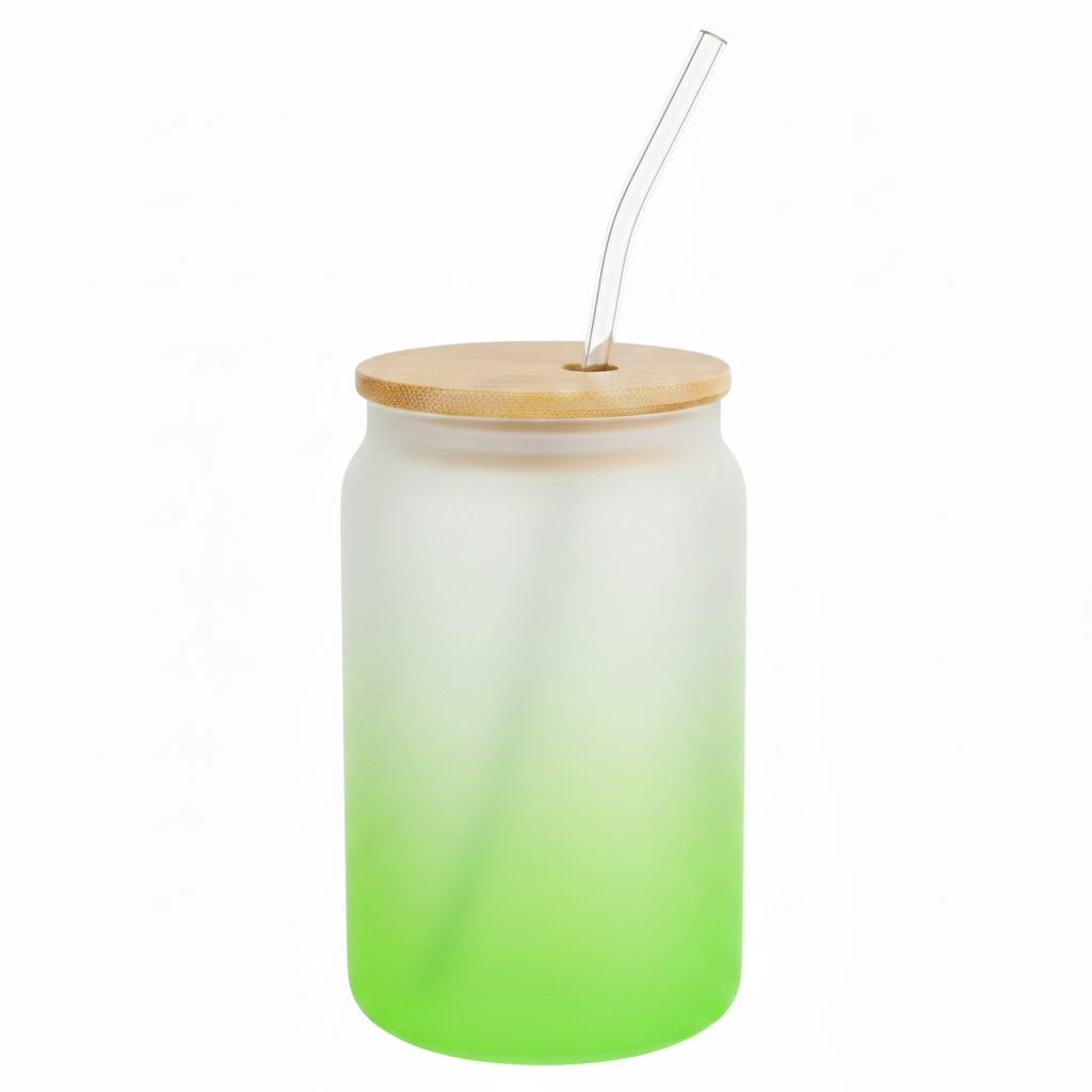 Copo de Vidro 400ml Latinha Degradê Verde Claro para Sublimação
