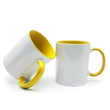 Caneca SmartSub 325ml Branca com Interior e Alça Amarela para Sublimação