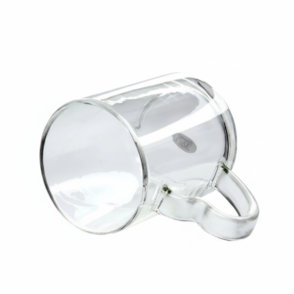 Caneca de Vidro Cristal 325ml com Alça Coração para Personalização