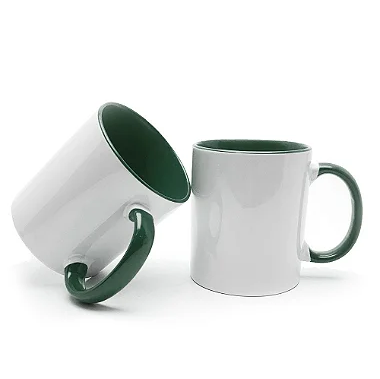 Caneca de Cerâmica Branca 325ml com Interior e Alça Verde para Sublimação