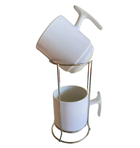 SUPORTE MAJESTIC METAL P/2 XÍCARAS CERÂMICA 325ML PRATA