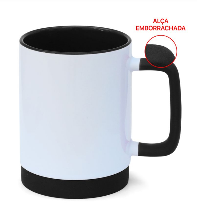 Caneca de Cerâmica 325ml com Alça Soft, Base Silicone e Interior Vinho para Sublimação