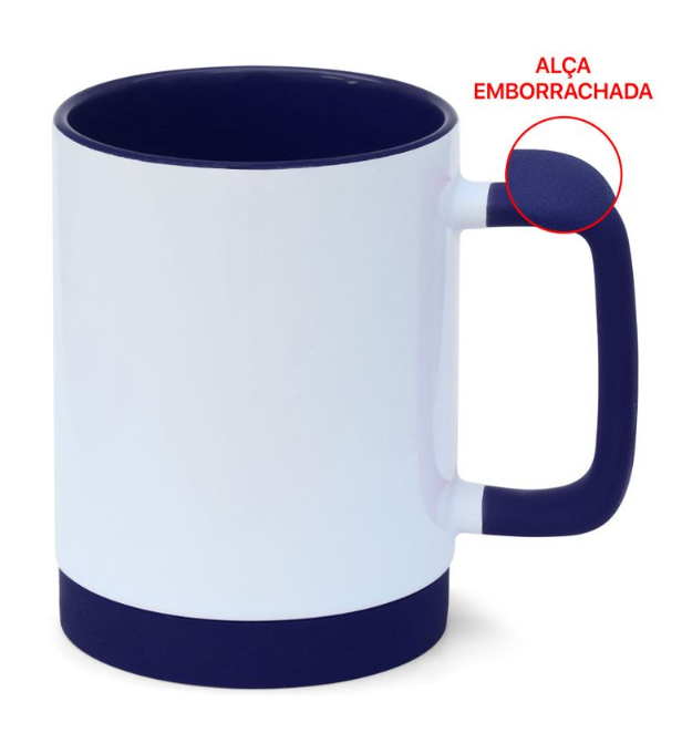 Caneca de Cerâmica Branca 325ml com Alça Soft e Base Silicone para Sublimação