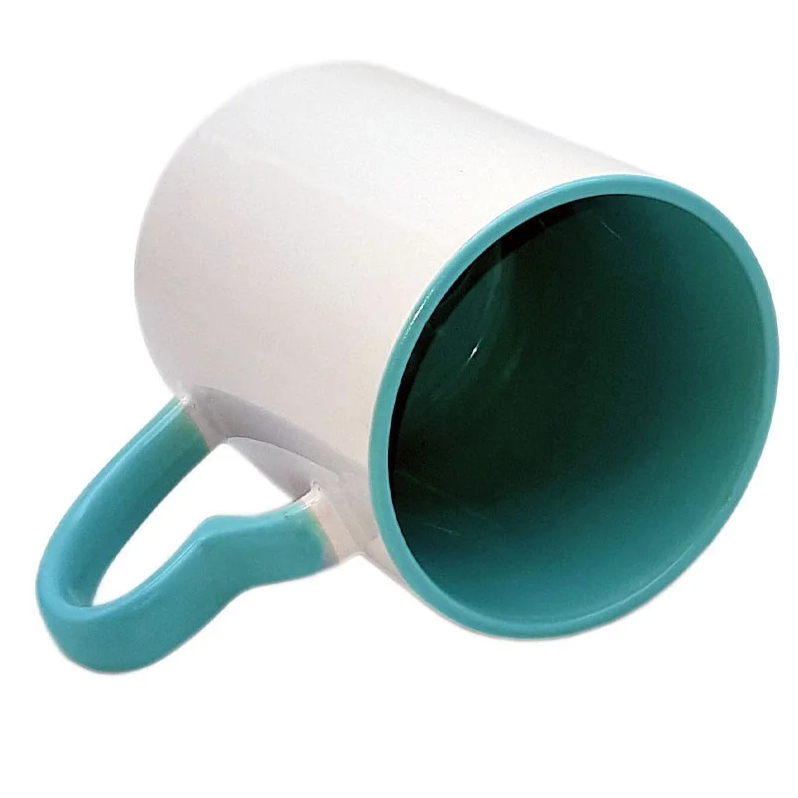 Caneca de Cerâmica 325ml com Alça e Interior Azul Bebê para Sublimação