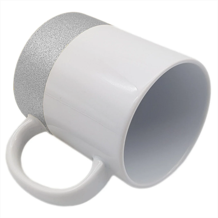 325ml White Ceramic Mug with Silver Glitter Base for Sublimation
