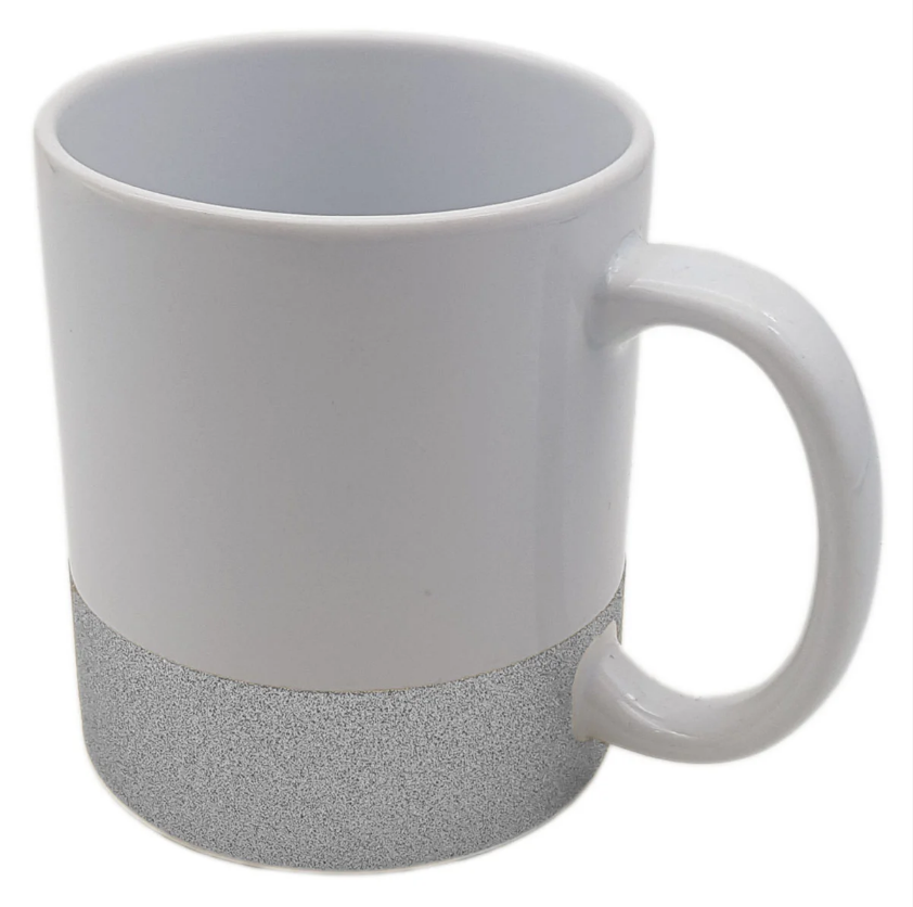Caneca de Cerâmica Branca 325ml com Base Glitter Prata para Sublimação