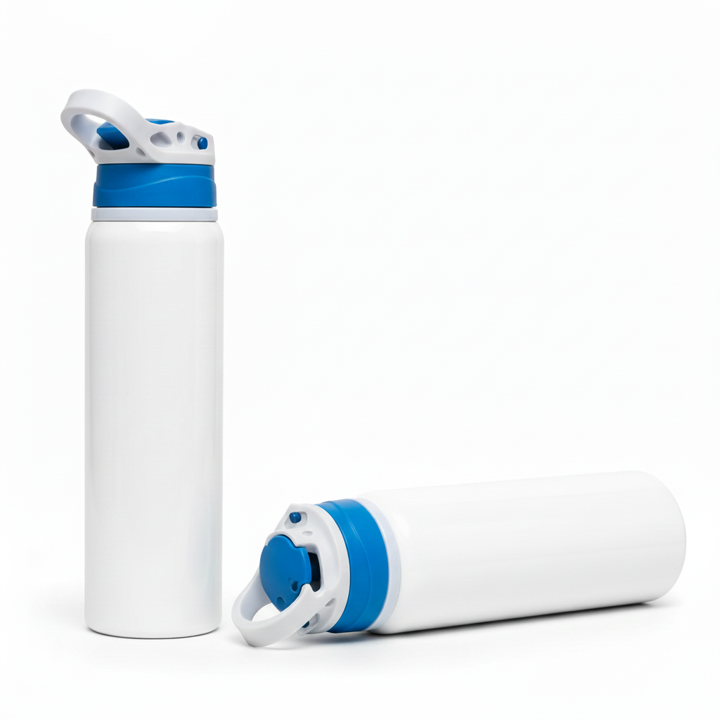 Garrafa Inox Sport Pop 350ml Branca com Tampa Azul e Branco