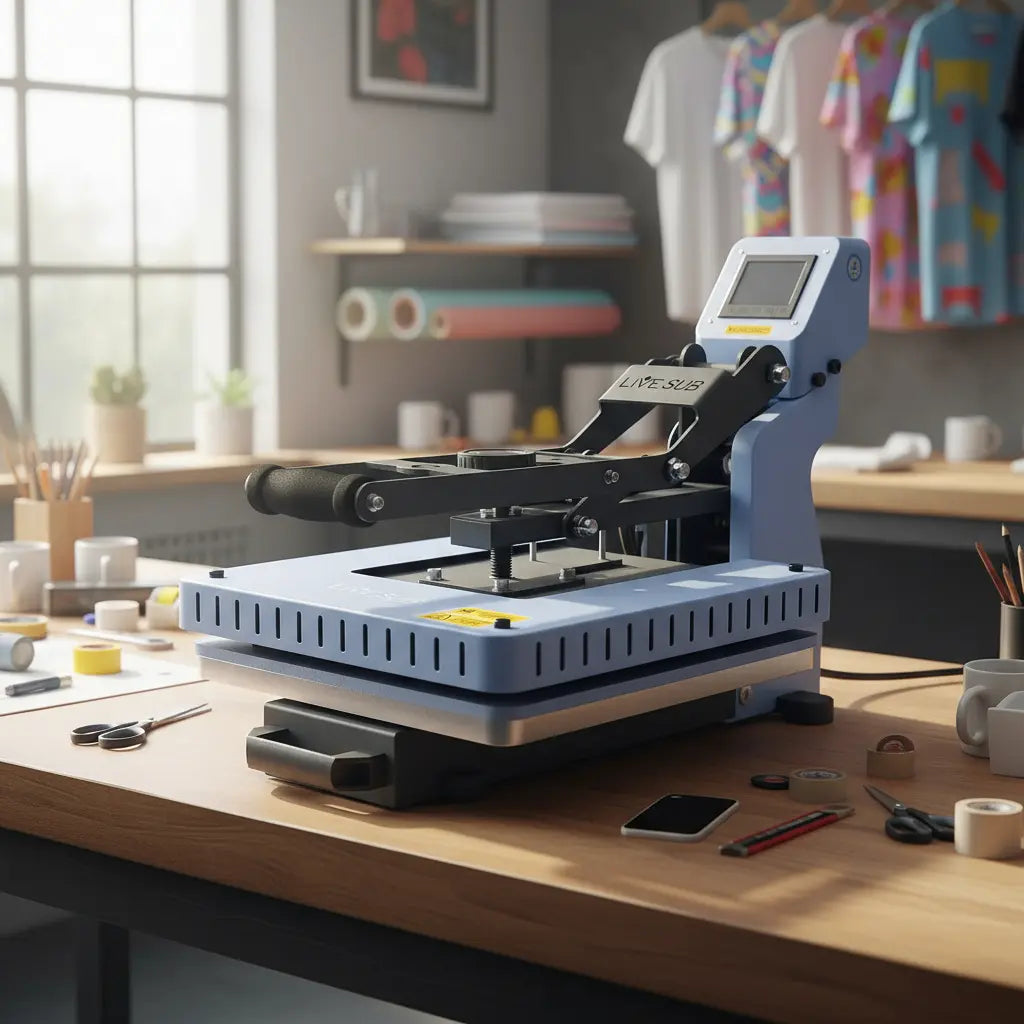 Elite 38x38cm Blue Manual Flat Heat Press with Drawer for Sublimation