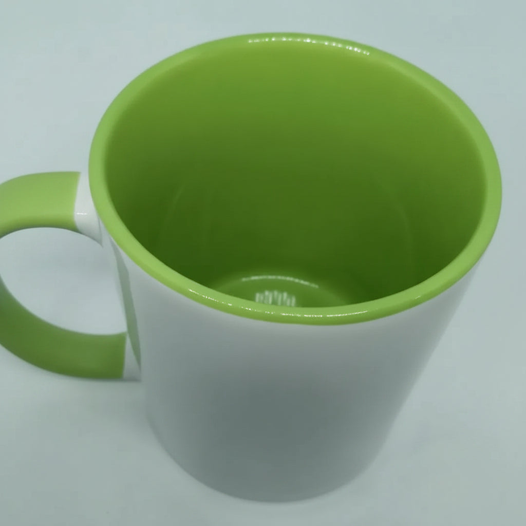 325ml White Ceramic Mug with Light Green Interior and Comfortable Handle for Personalization