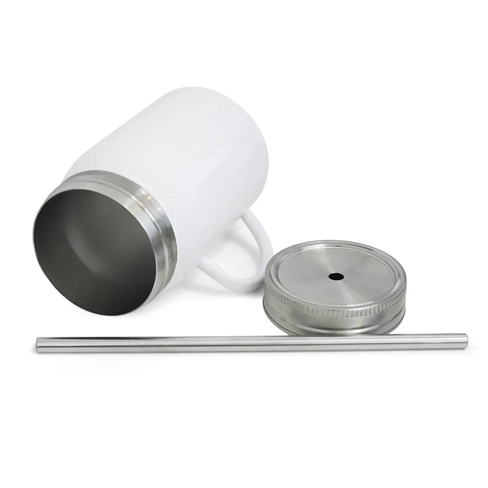Jarra de Inox Branca 500ml com Tampa e Canudo para Sublimação