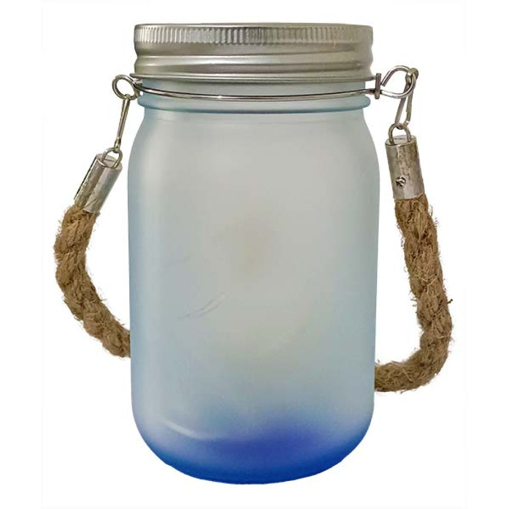 Jarra de Vidro 450ml Degradê Azul Escuro com Corda para Sublimação