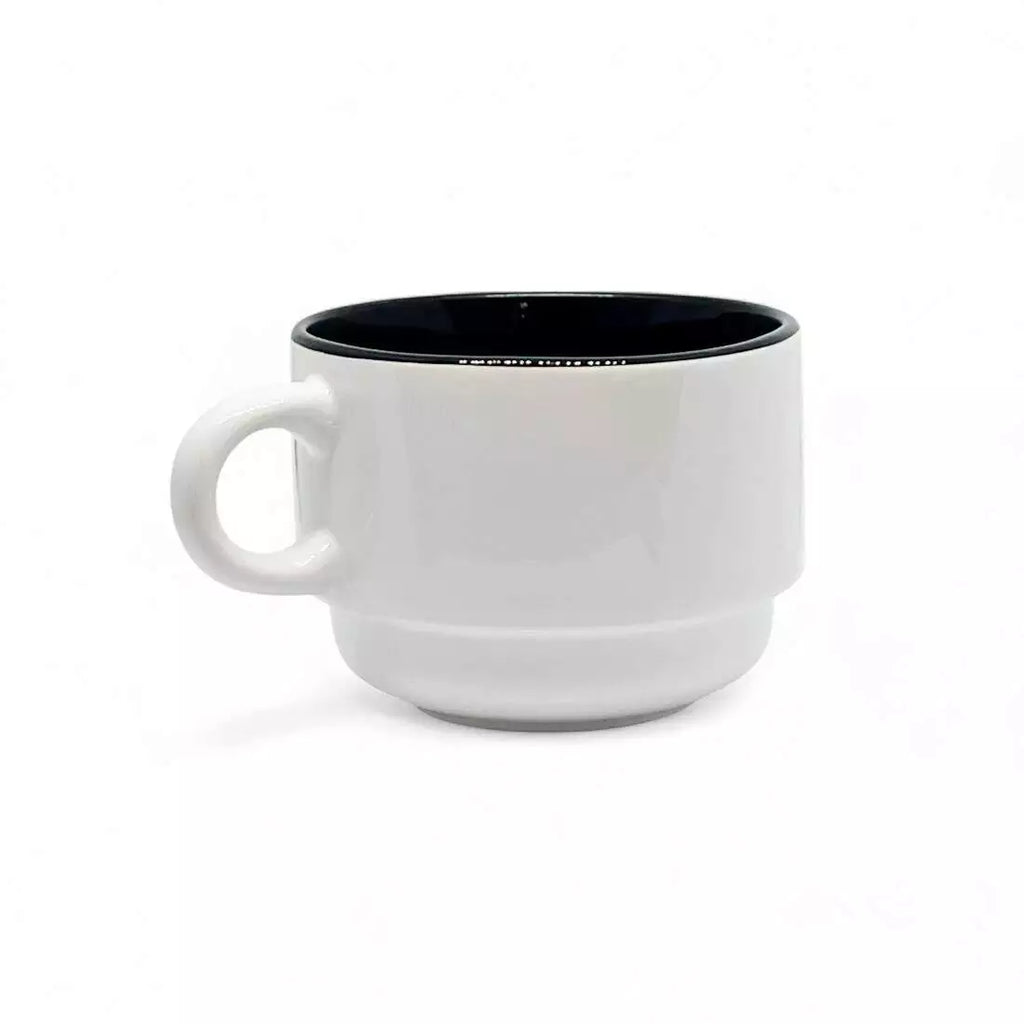 Xícara de Cerâmica 150ml Branca com Interior Preto p/ Suporte Metálico para Sublimação