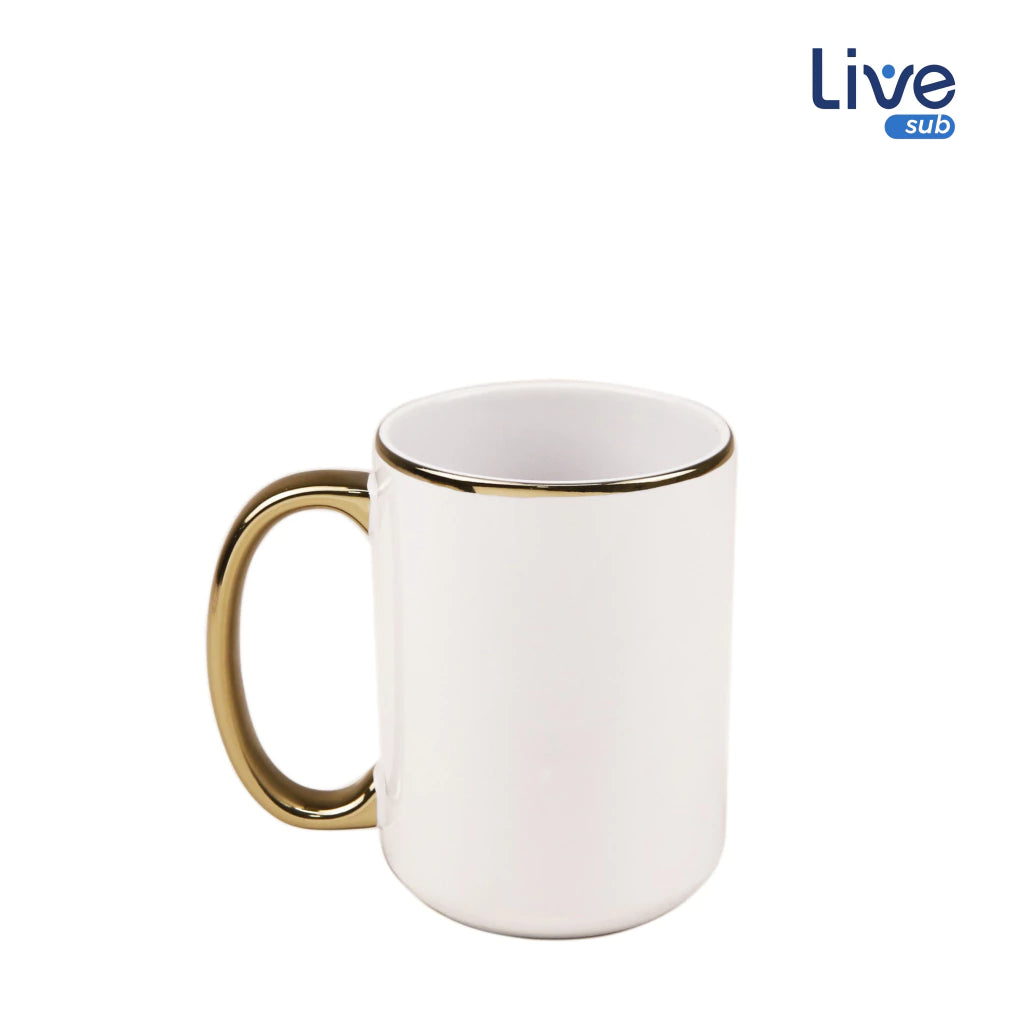 Caneca Branca Imperial de Cerâmica para Sublimação Alça e Borda Dourada - 440ml para Personalização