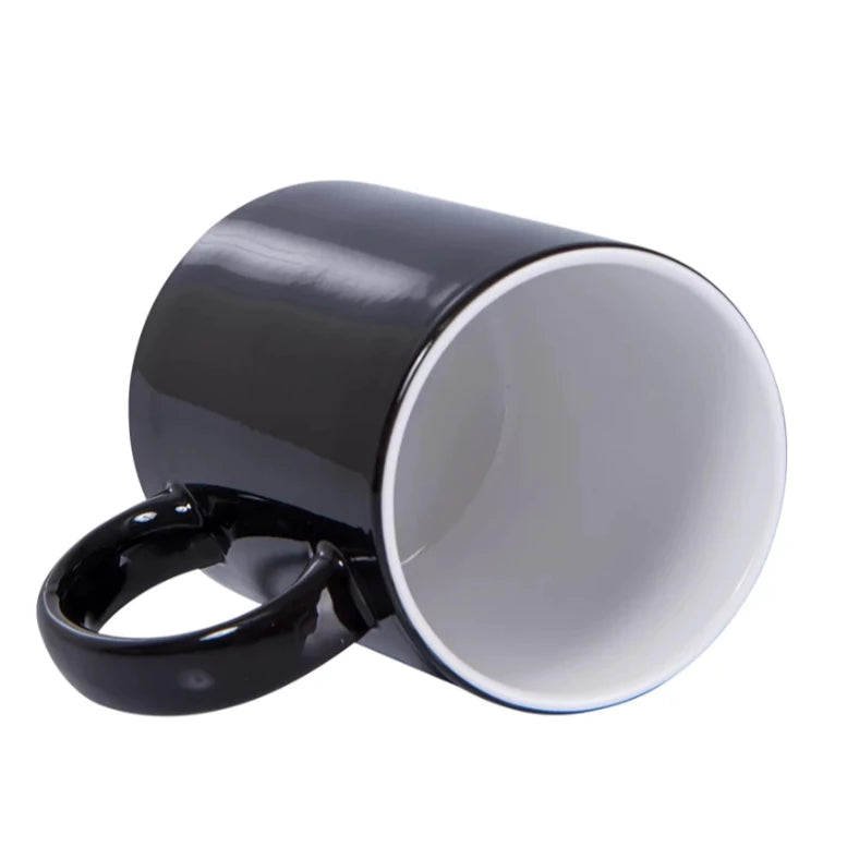Caneca Mágica de Cerâmica Preta Brilhante 325ml para Sublimação