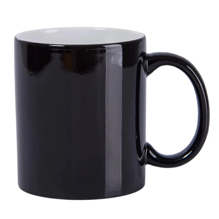 Caneca Mágica de Cerâmica Preta Brilhante 325ml para Sublimação