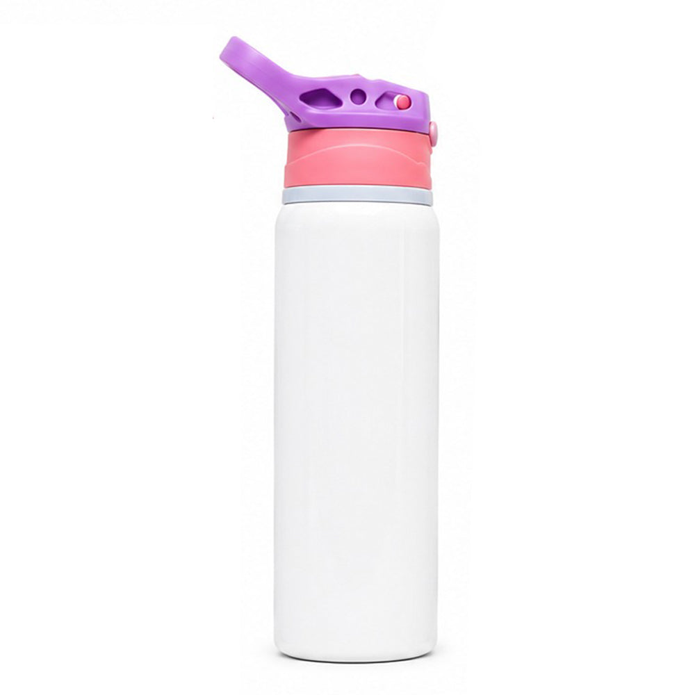 Garrafa Alumínio Sport Pop 600ml Branca com Tampa Rosa e Lilás