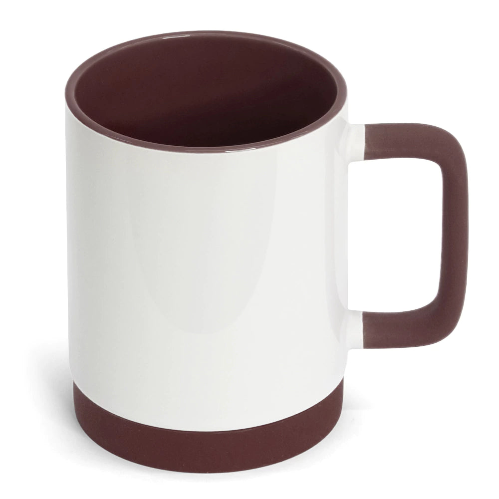Caneca de Cerâmica Branca 325ml com Alça Soft e Base de Silicone Preta Antiderrapante para Personalização