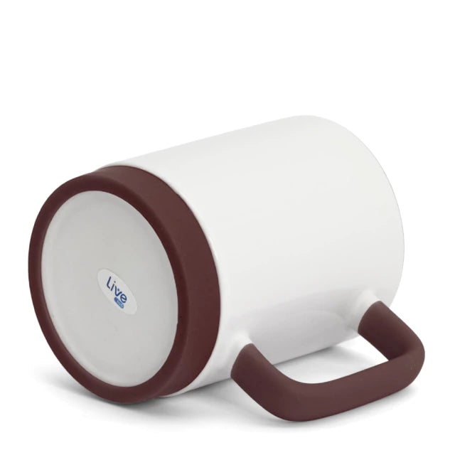 Caneca de Cerâmica Branca 325ml com Alça Soft e Base de Silicone Preta Antiderrapante para Personalização