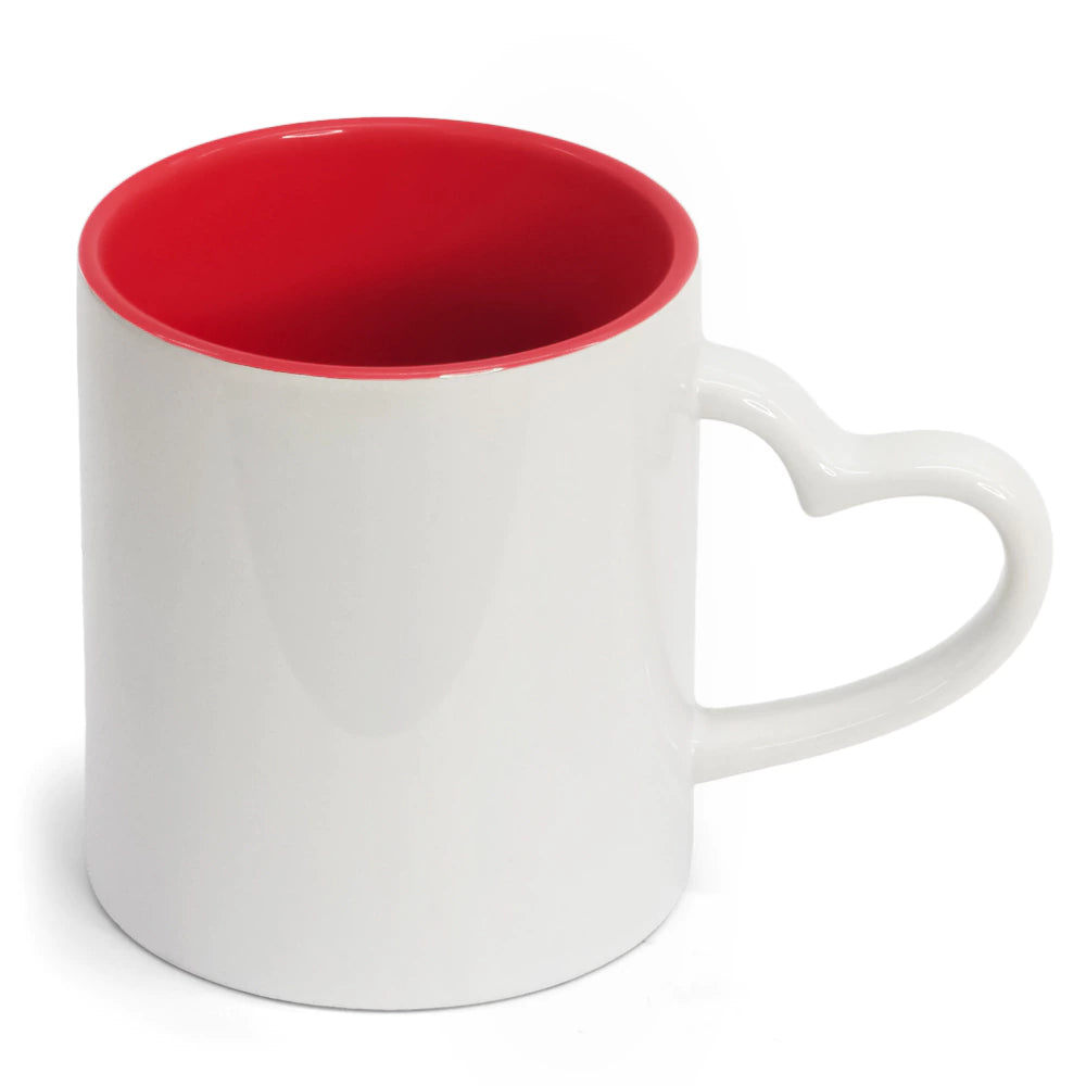 Caneca de Cerâmica Vermelha 325ml com Alça Coração para Sublimação