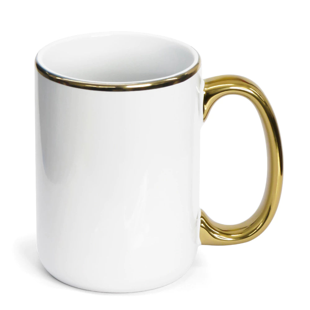 Caneca Branca Imperial de Cerâmica para Sublimação Alça e Borda Dourada - 440ml para Personalização