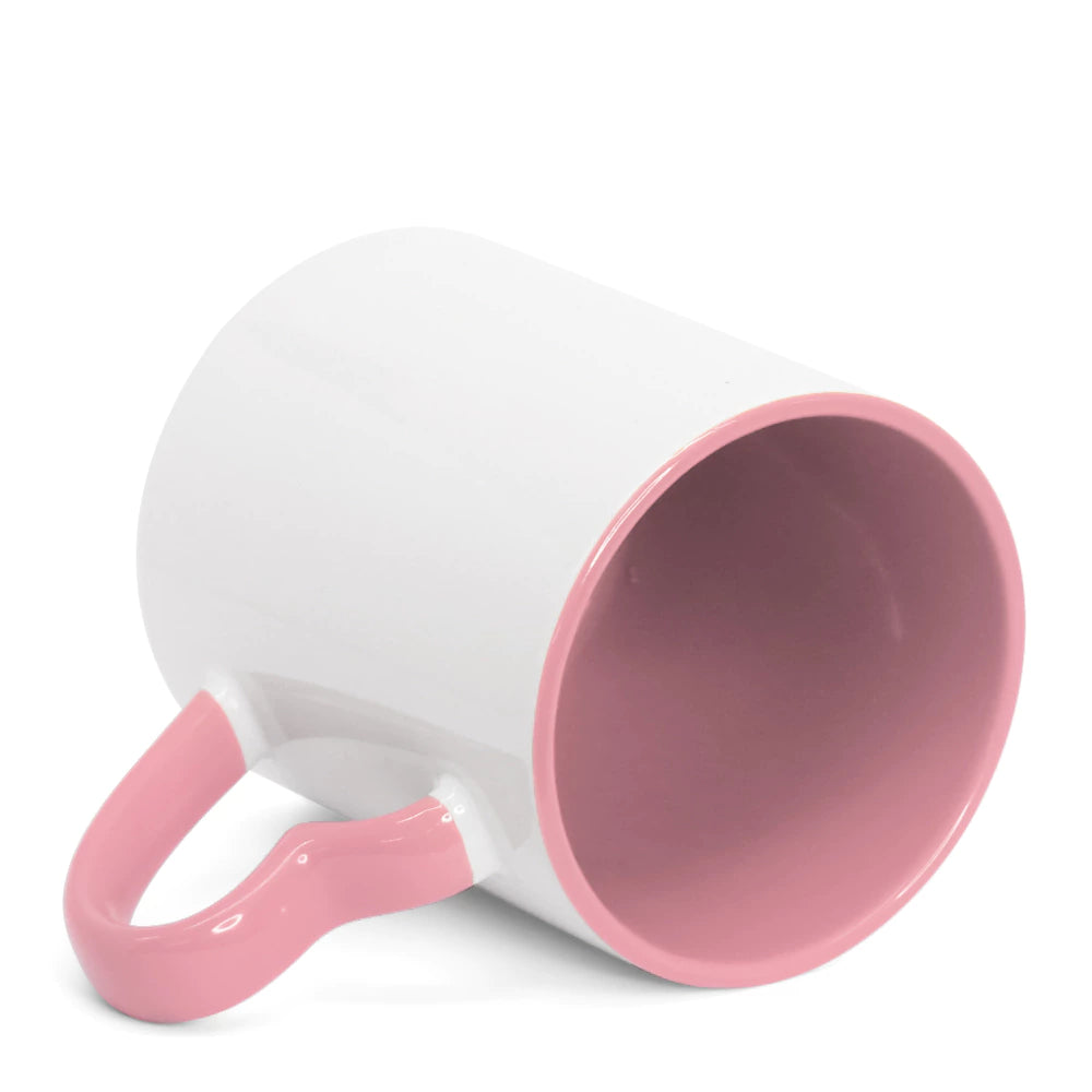 Caneca de Cerâmica Rosa 325ml com Alça e Interior Coloridos para Sublimação