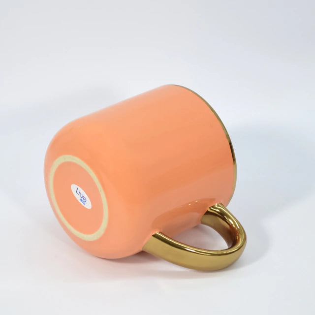 Caneca Cerâmica 400ml Laranja Imperial com Interior e Alça Dourada para Personalização