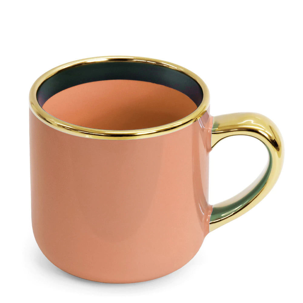 Caneca Cerâmica 400ml Laranja Imperial com Interior e Alça Dourada para Personalização