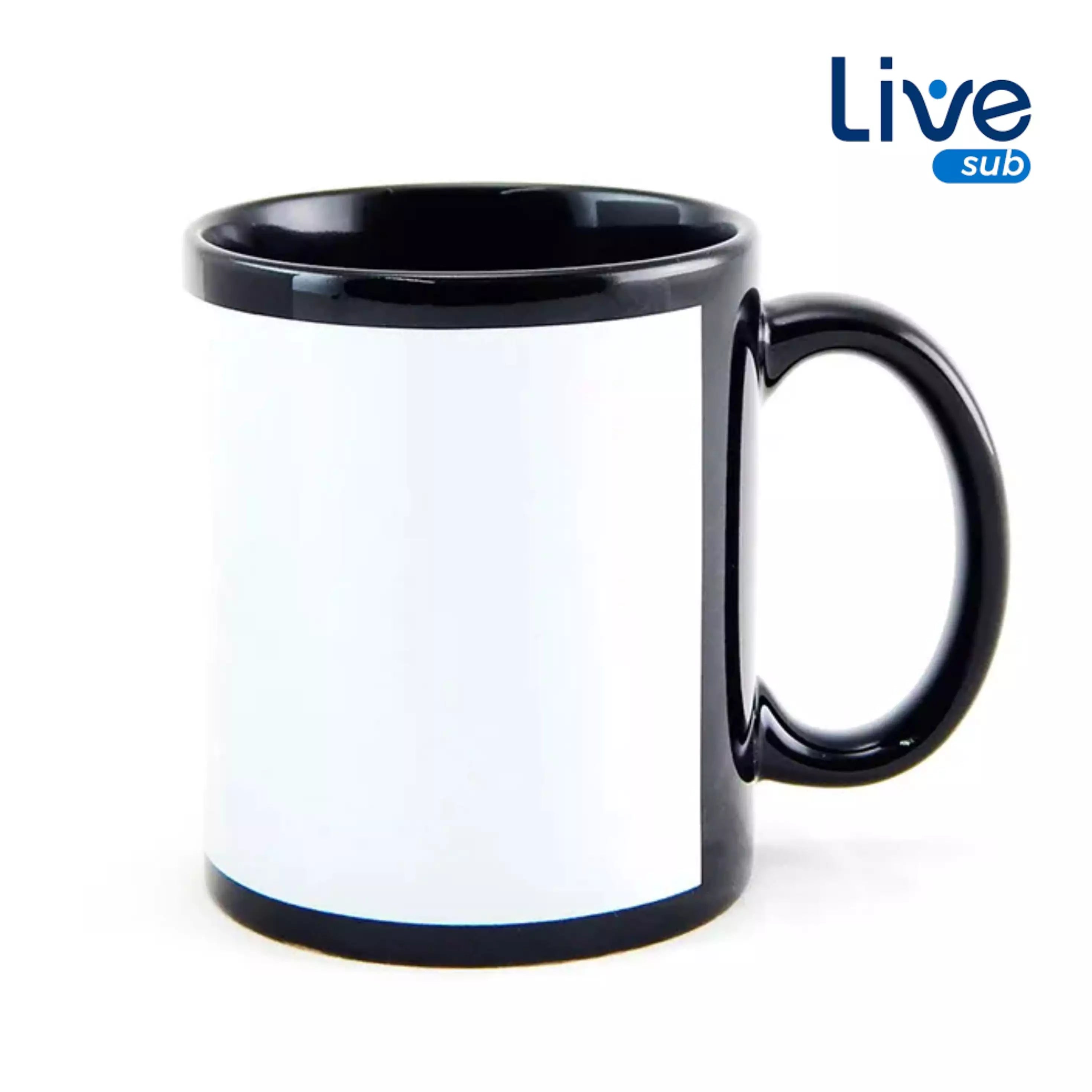 325ml Black Ceramic Mug with White Sublimation Stripe LIVE
