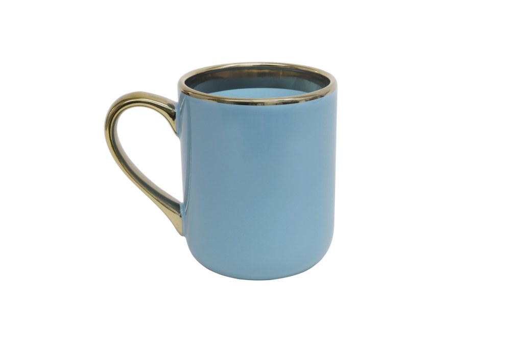 Caneca de Cerâmica Azul Imperial com Interior e Alça Dourados 325ml para Personalização