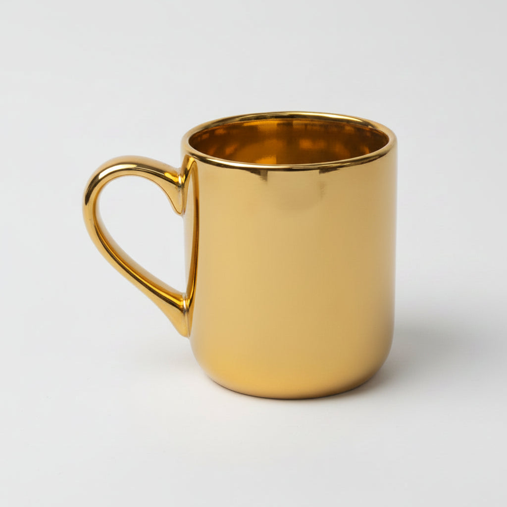 Caneca Cerâmica Amarela Imperial 325 ml com Interior e Alça Dourada para Personalização