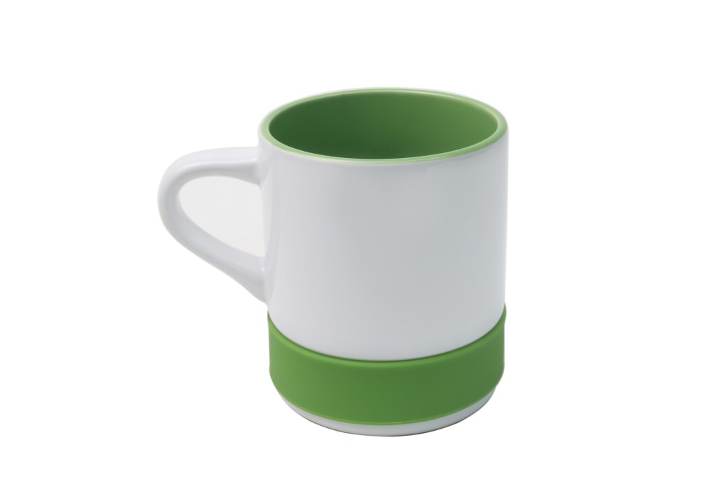 Caneca de Cerâmica 350ml com Interior e Base de Silicone Verde para Personalização