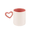 Caneca de Cerâmica 325ml Branca com Interior Rosa e Alça Coração para Sublimação