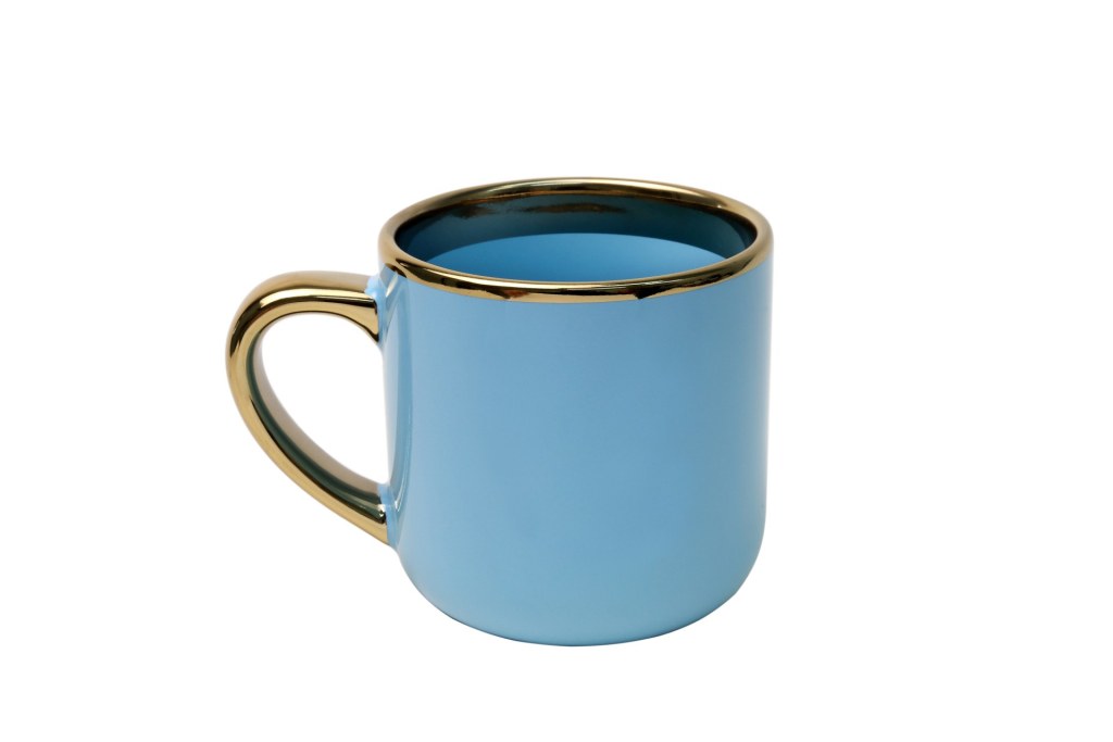 Caneca Cerâmica Azul Imperial com Interior e Alça Dourados 400ml para Personalização