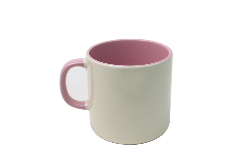 Caneca Cerâmica Rosa 380ml com Interior e Alça Coloridos para Personalização