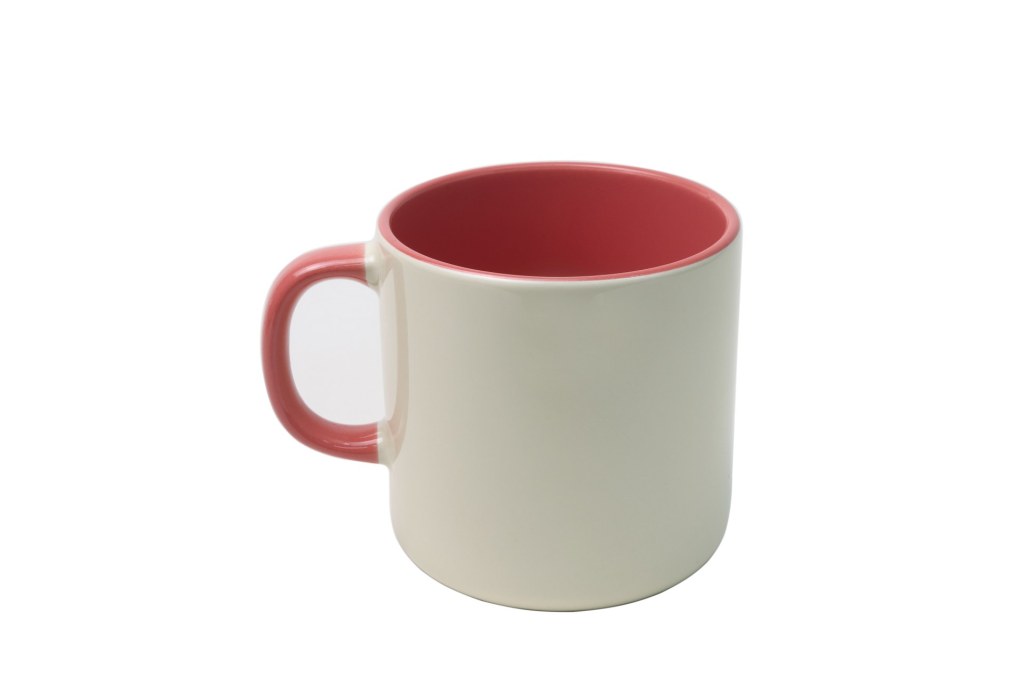 Caneca Cerâmica 380ml Rosa com Decoração Interna e Alça Colorida para Personalização