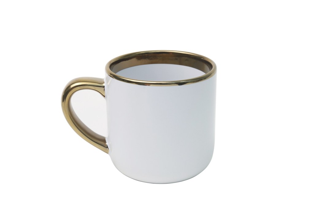 Caneca Cerâmica Branco Imperial com Interior e Alça Dourados 400ml para Personalização