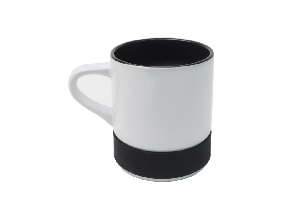 Caneca de Cerâmica Preta com Base e Interior de Silicone Antiderrapante para Personalização