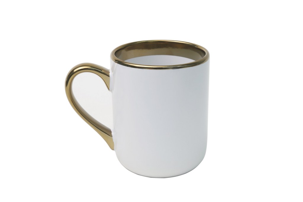 Caneca Cerâmica Branca com Interior e Alça Dourada 325ml para Personalização