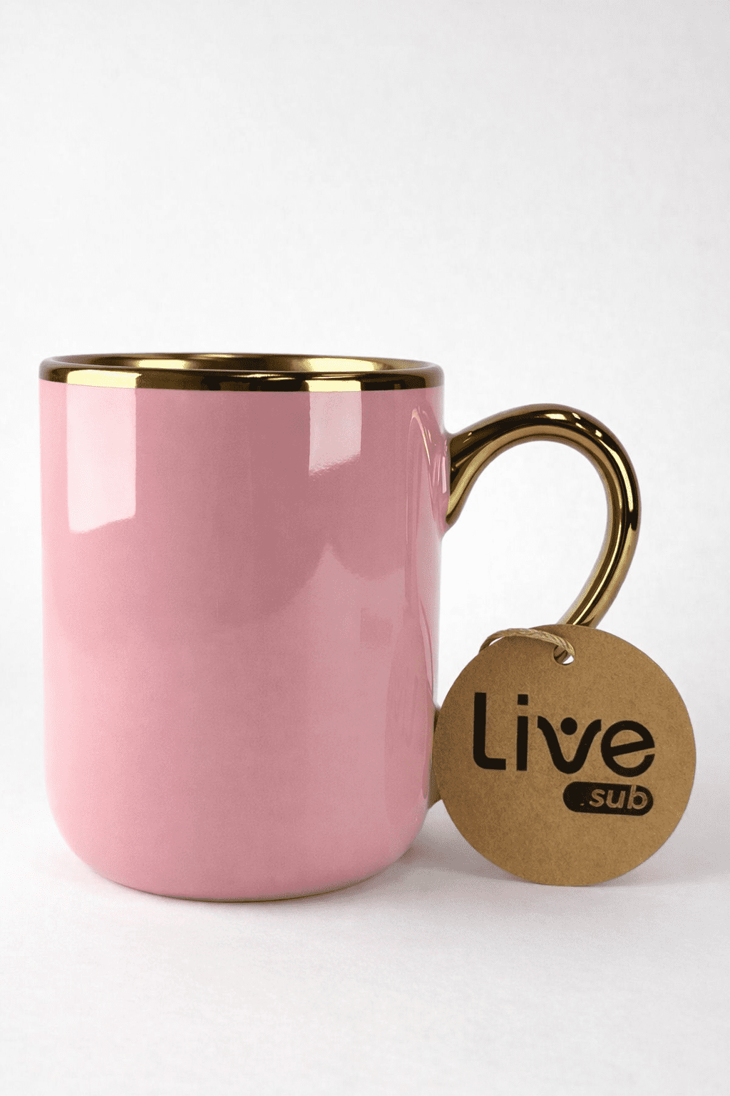 Caneca Cerâmica 325ml Rosa Imperial com Alça e Interior Dourado para Personalização