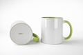 Caneca Cerâmica 325ml Branca com Interior Verde Claro e Alça Confortável para Personalização