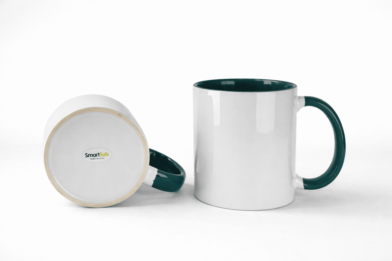 Caneca Cerâmica 325ml Branca com Alça e Interior Verde Escuro para Personalização