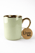 Caneca Cerâmica Verde Menta com Alça e Interna Dourada 325ml para Personalização