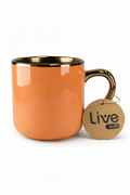 Caneca Cerâmica 400ml Laranja Imperial com Interior e Alça Dourada para Personalização